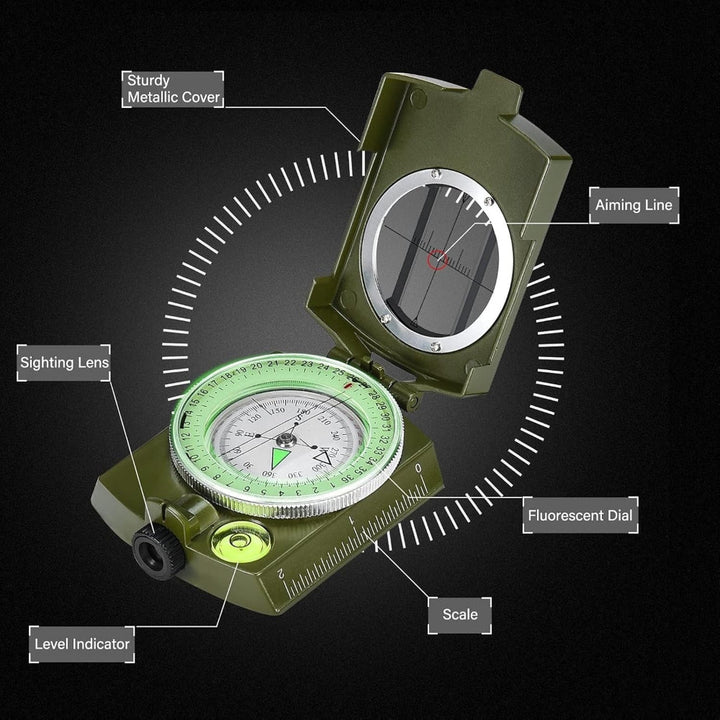 Portable Lensatic Compass for Outdoor Hiking and Navigation