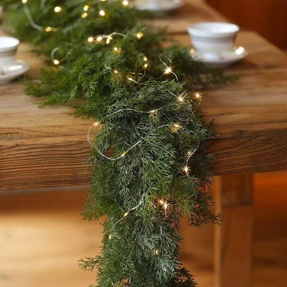 Pre-Lit Christmas Garland with 50 Warm LED Lights for Indoor Holiday Decoration