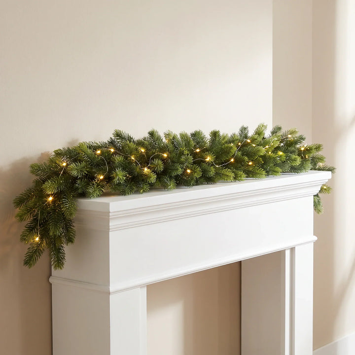 Pre-Lit Christmas Garland with 50 Warm LED Lights for Indoor Holiday Decoration