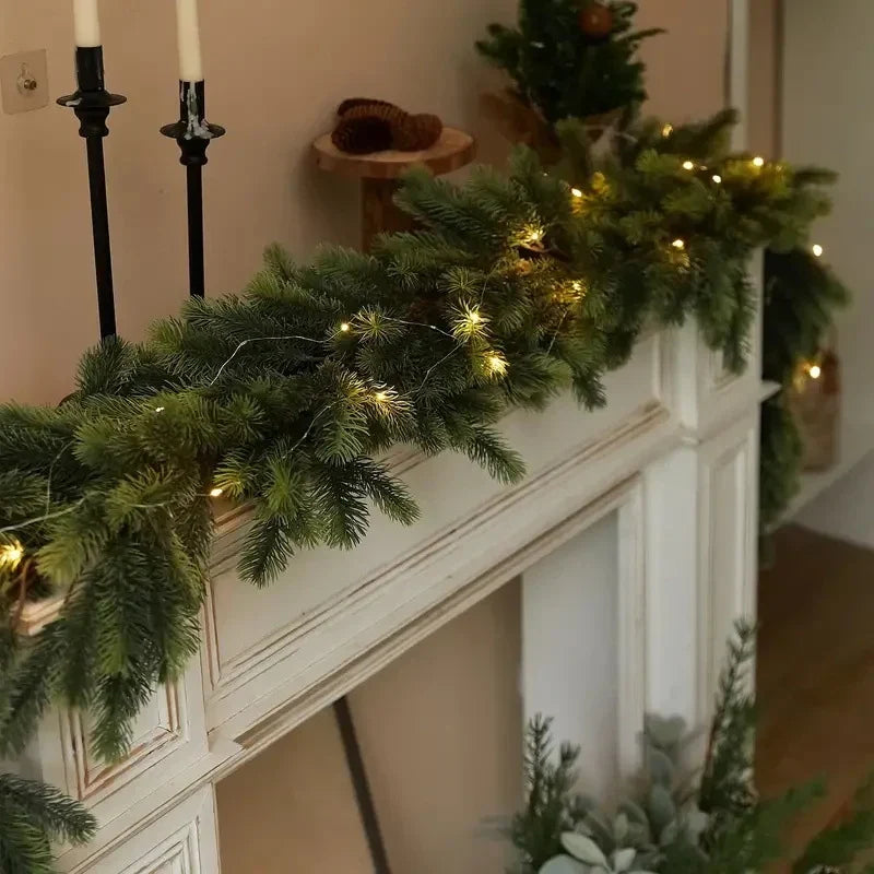 Pre-Lit Christmas Garland with 50 Warm LED Lights for Indoor Holiday Decoration