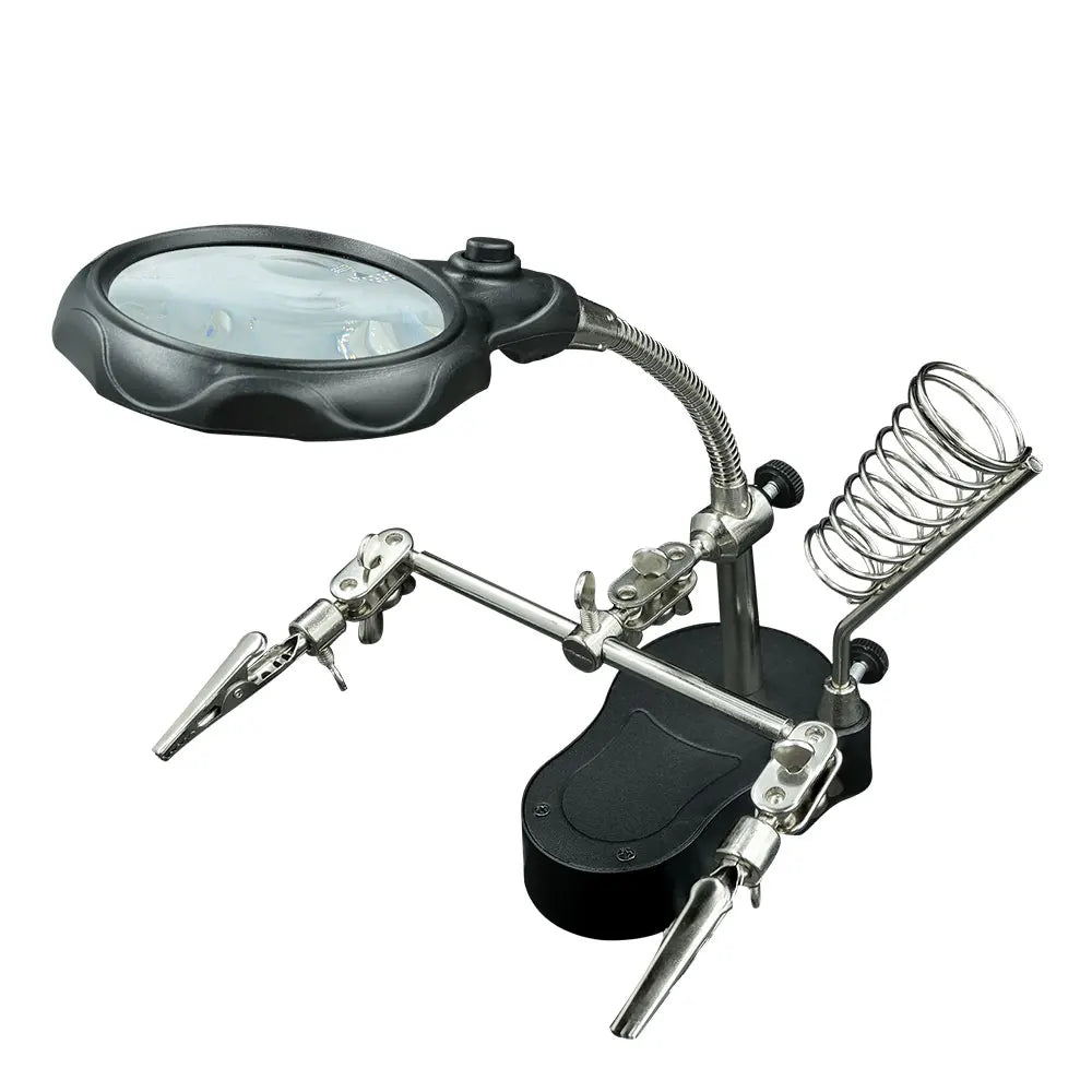 Precision Soldering Helper Station with LED Magnifier and Adjustable Clips