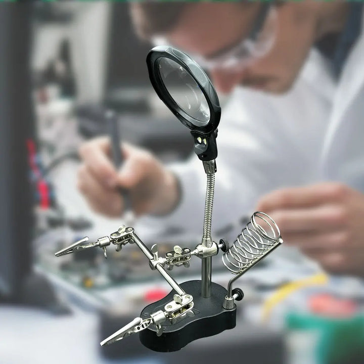 Precision Soldering Helper Station with LED Magnifier and Adjustable Clips