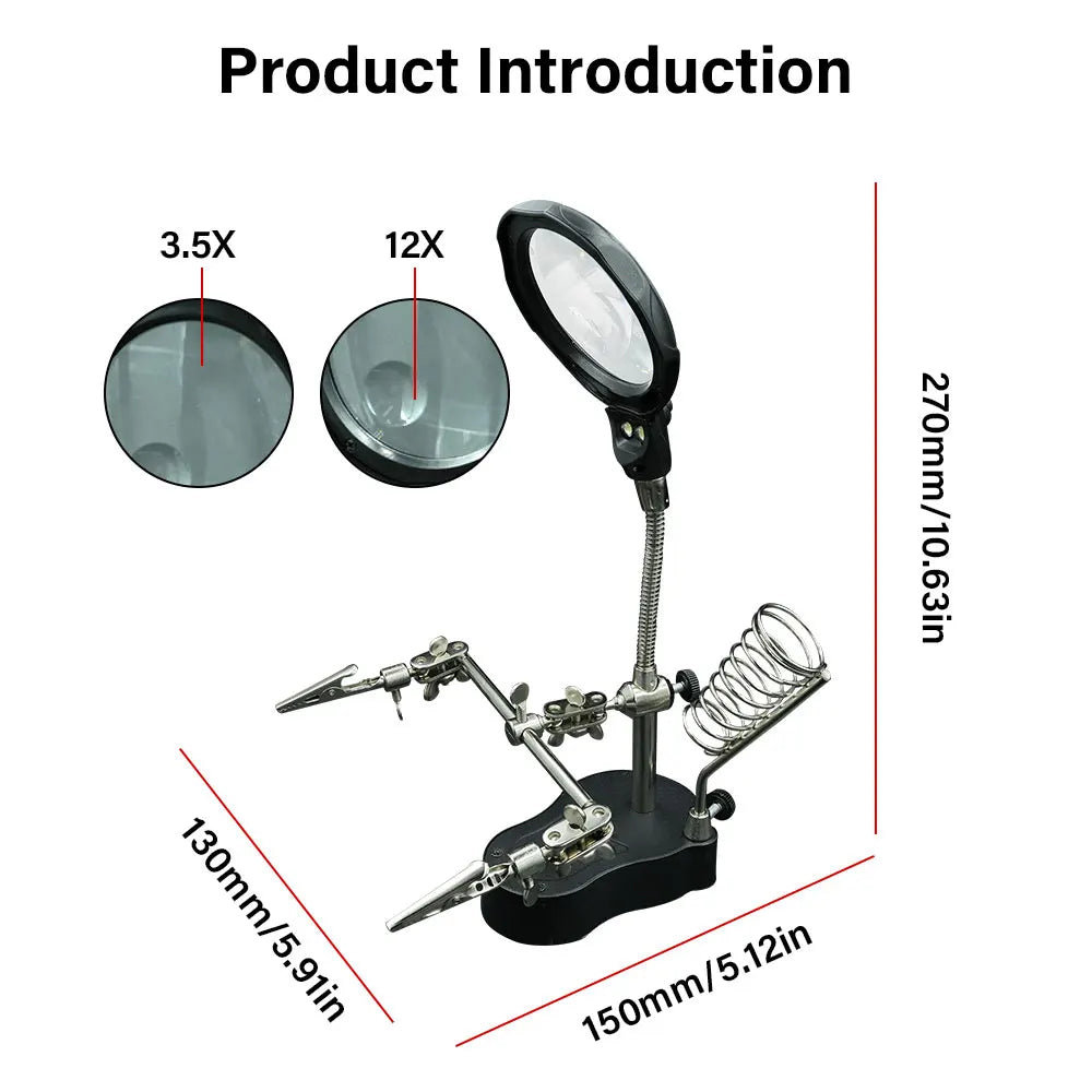 Precision Soldering Helper Station with LED Magnifier and Adjustable Clips