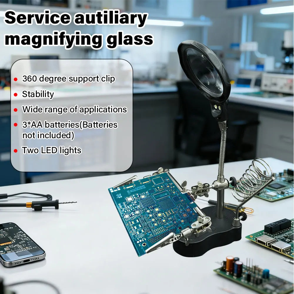 Precision Soldering Helper Station with LED Magnifier and Adjustable Clips