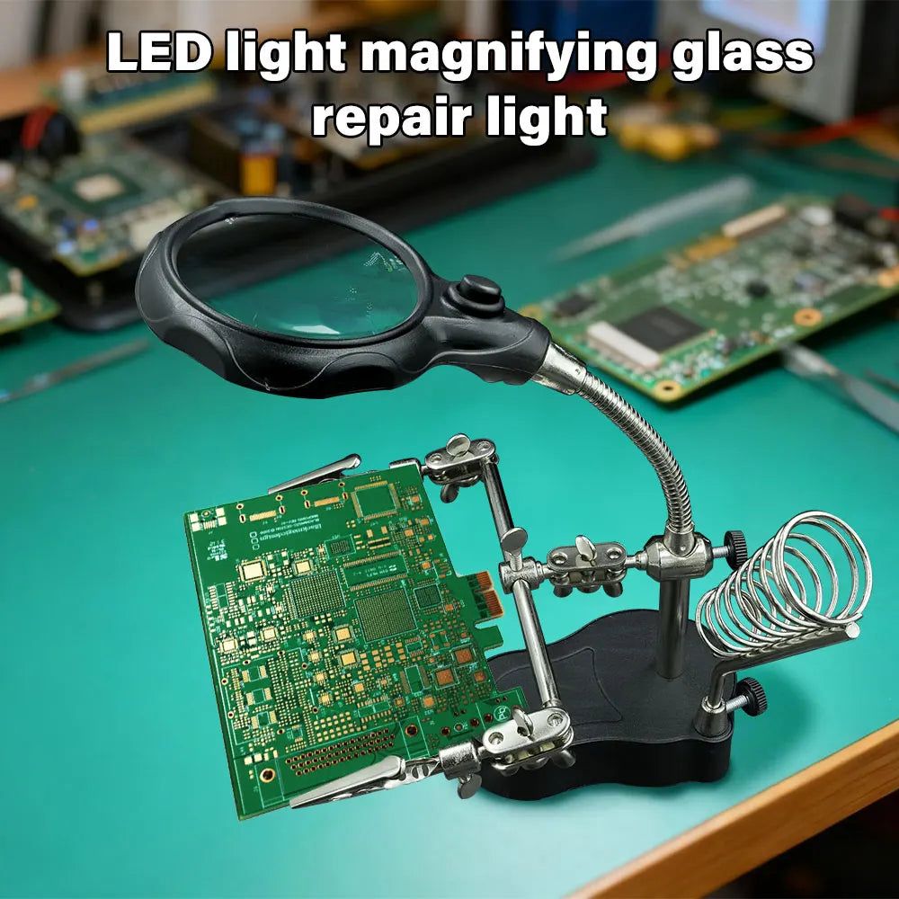 Precision Soldering Helper Station with LED Magnifier and Adjustable Clips