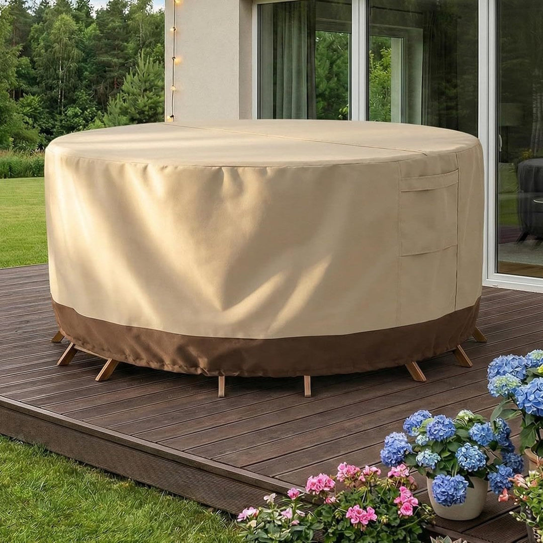 Protective Cover for Round Garden Tables Made of Breathable Material