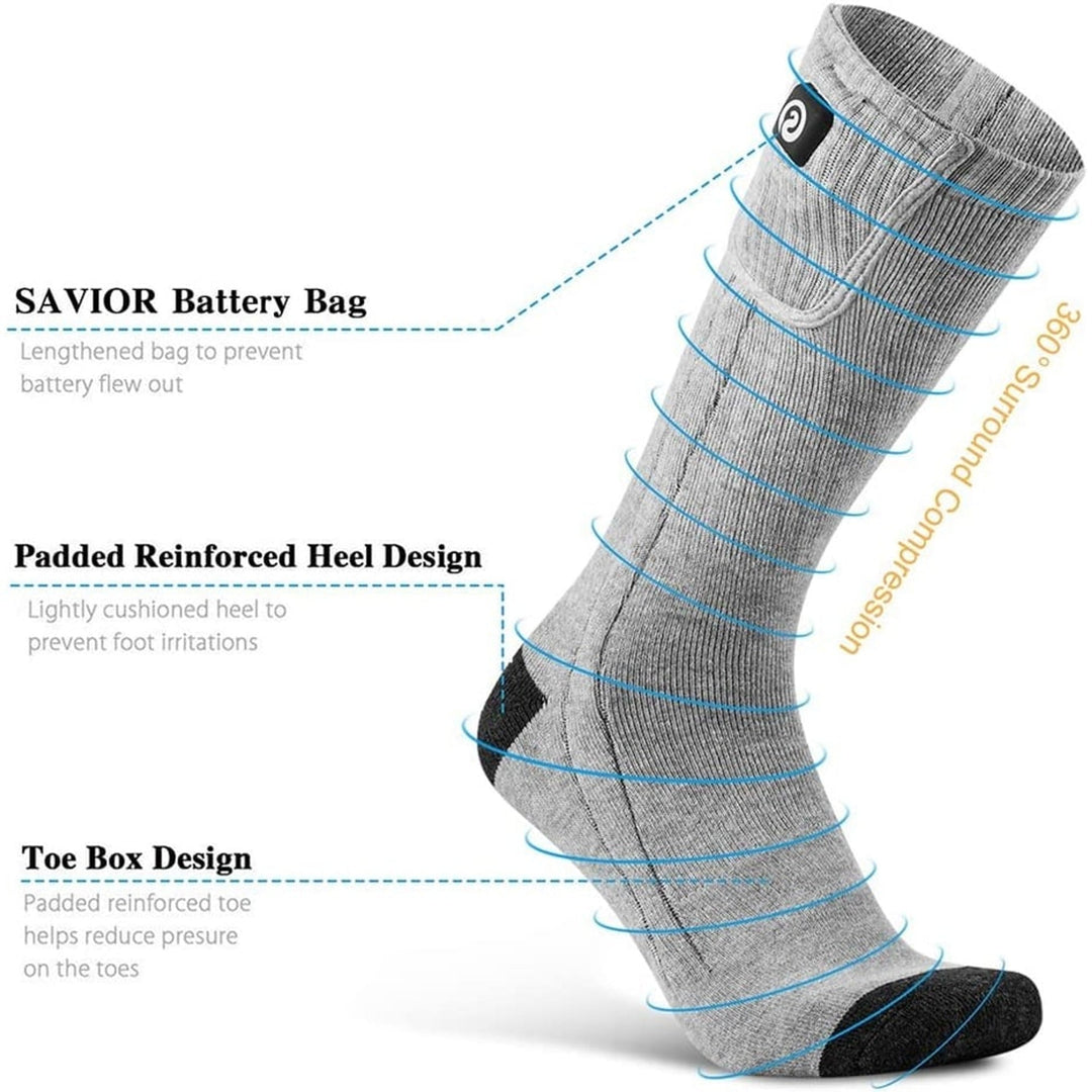 Rechargeable Heated Socks with Battery Pack, Moisture-Wicking Ankle and Soft Ribbed Knit