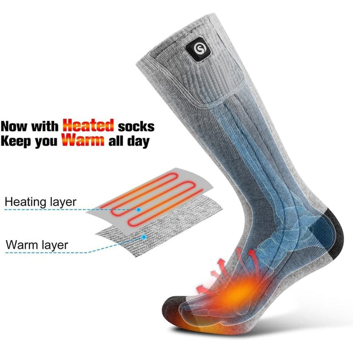 Rechargeable Heated Socks with Battery Pack, Moisture-Wicking Ankle and Soft Ribbed Knit