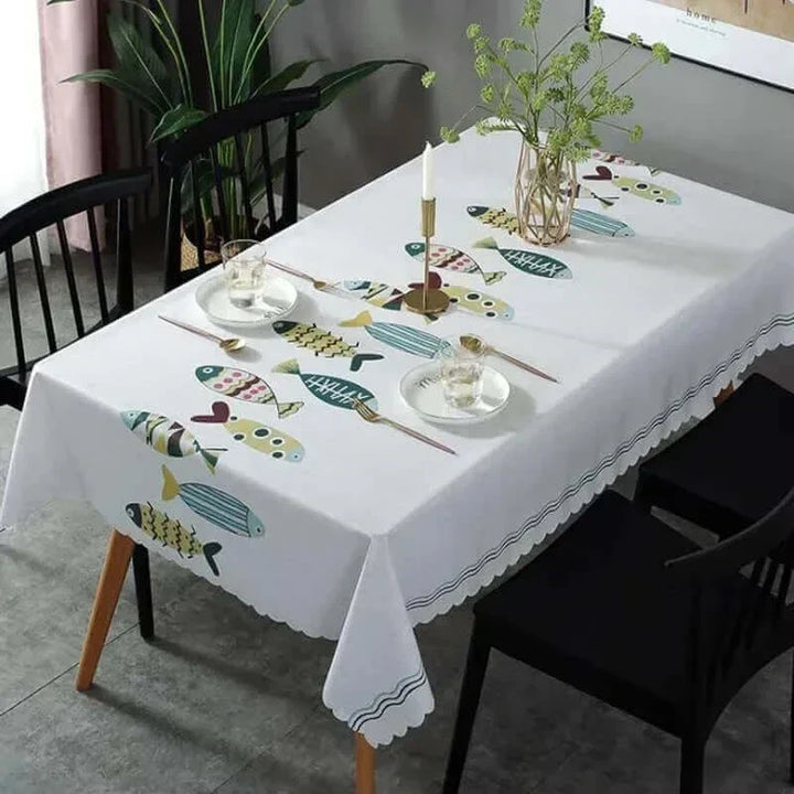Rectangular Stain-Resistant Tablecloth with Aquatic Design