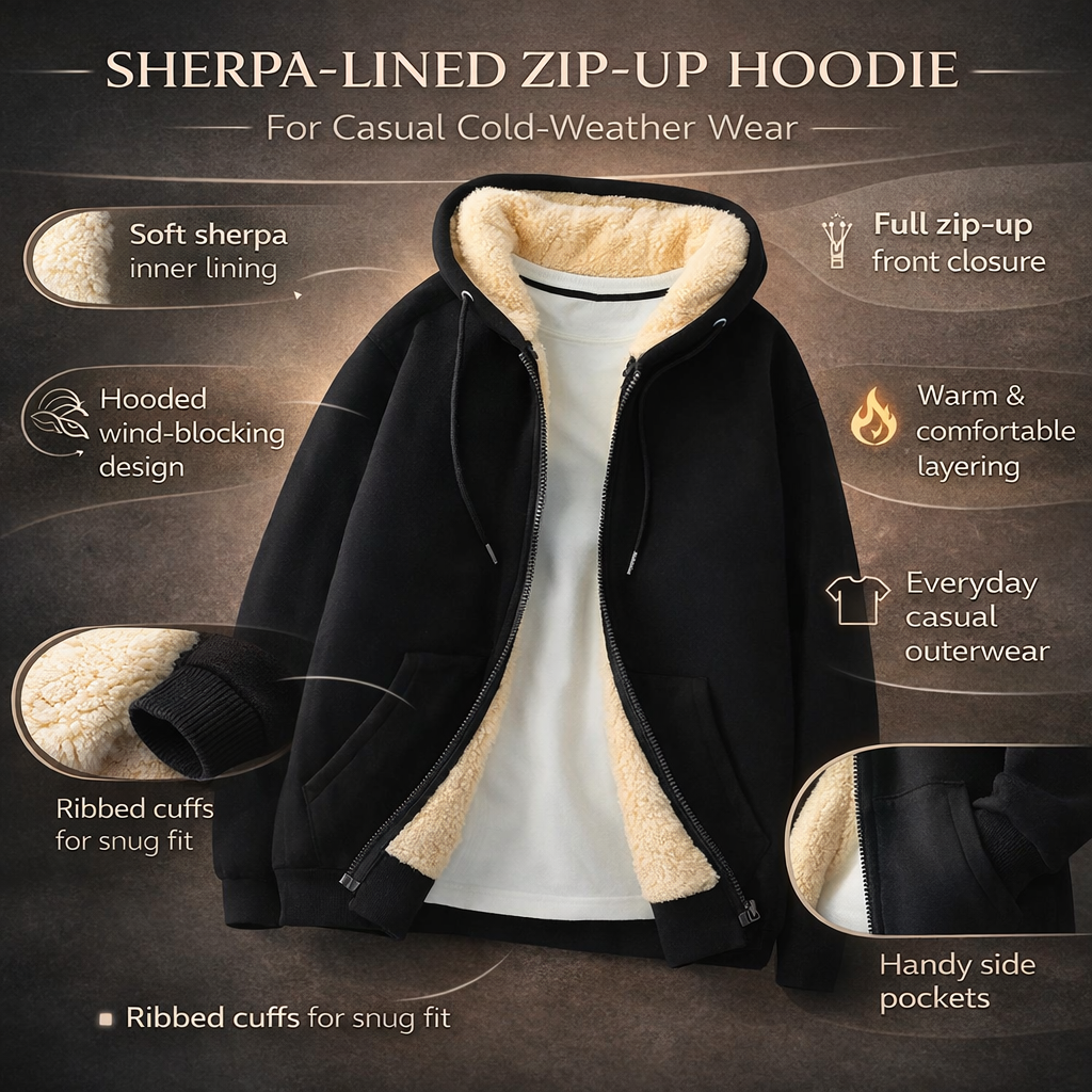 Regular Fit Hooded Zip Jacket with Lined Interior – Non-Bulky Silhouette