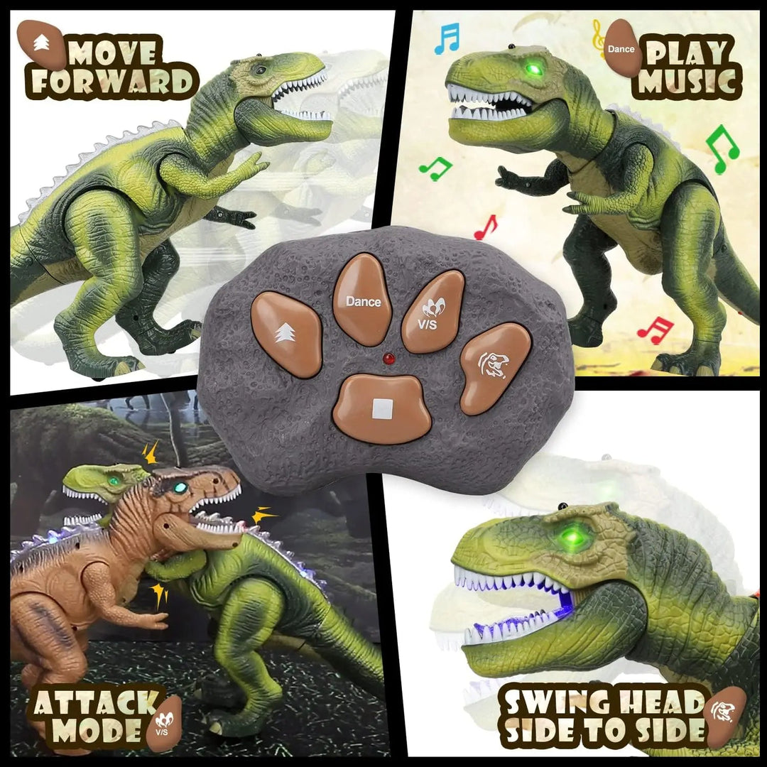 Remote Control T-Rex Dinosaur with LED Light, Walking &amp; Roaring Realistic Dinosaur Toys