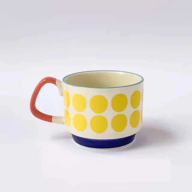 Retro Ceramic Coffee Mug with Handle – Mid-Century Design, 300 ml, Dishwasher and Microwave Safe