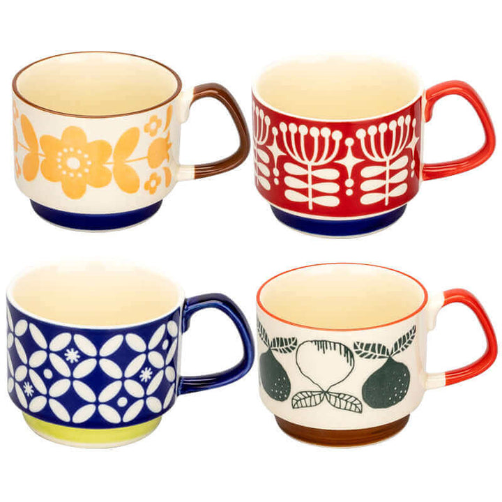 Retro Ceramic Coffee Mug with Handle – Mid-Century Design, 300 ml, Dishwasher and Microwave Safe