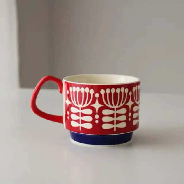 Retro Ceramic Coffee Mug with Handle – Mid-Century Design, 300 ml, Dishwasher and Microwave Safe