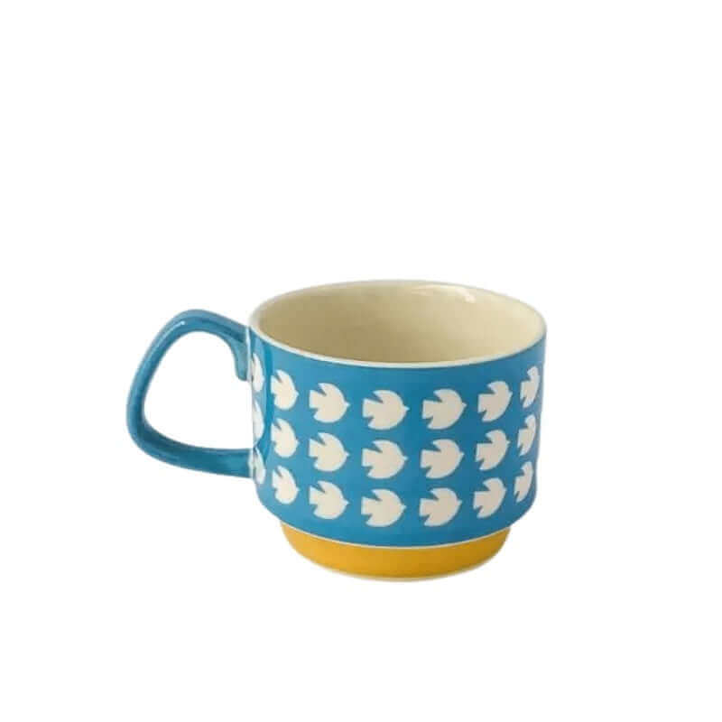 Retro Ceramic Coffee Mug with Handle – Mid-Century Design, 300 ml, Dishwasher and Microwave Safe