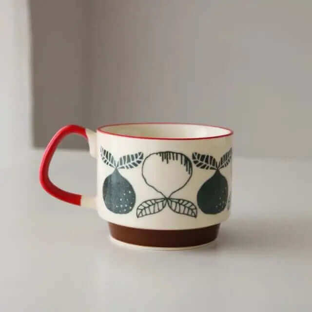 Retro Ceramic Coffee Mug with Handle – Mid-Century Design, 300 ml, Dishwasher and Microwave Safe