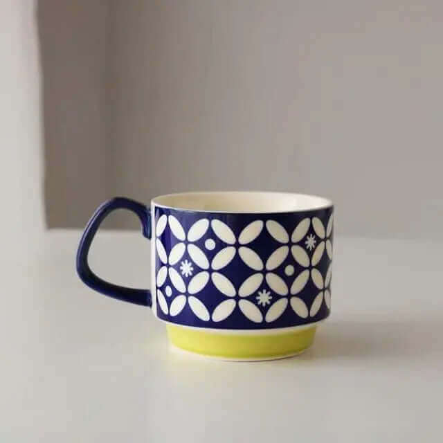 Retro Ceramic Coffee Mug with Handle – Mid-Century Design, 300 ml, Dishwasher and Microwave Safe