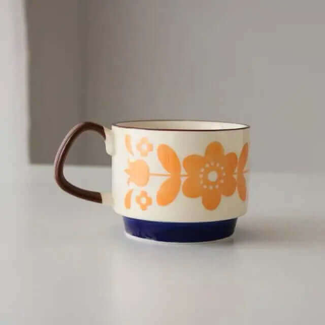 Retro Ceramic Coffee Mug with Handle – Mid-Century Design, 300 ml, Dishwasher and Microwave Safe
