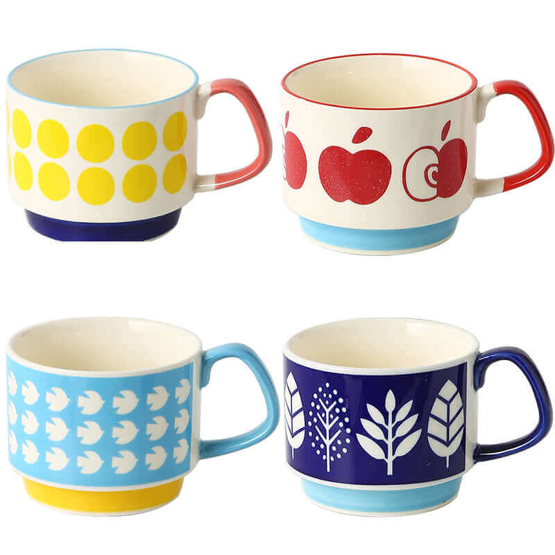 Retro Ceramic Coffee Mug with Handle – Mid-Century Design, 300 ml, Dishwasher and Microwave Safe