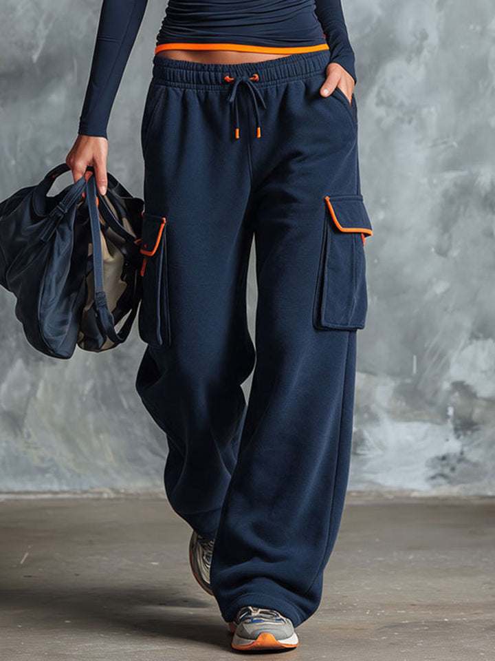 Retro Sporty Colorblock Blue Cotton Pants
