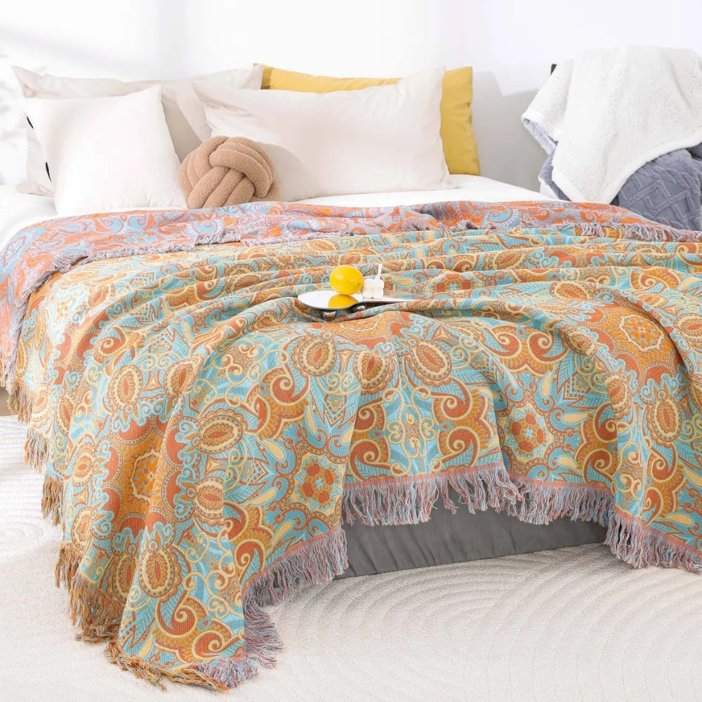 Reversible Paisley Bohemian Cotton Blanket