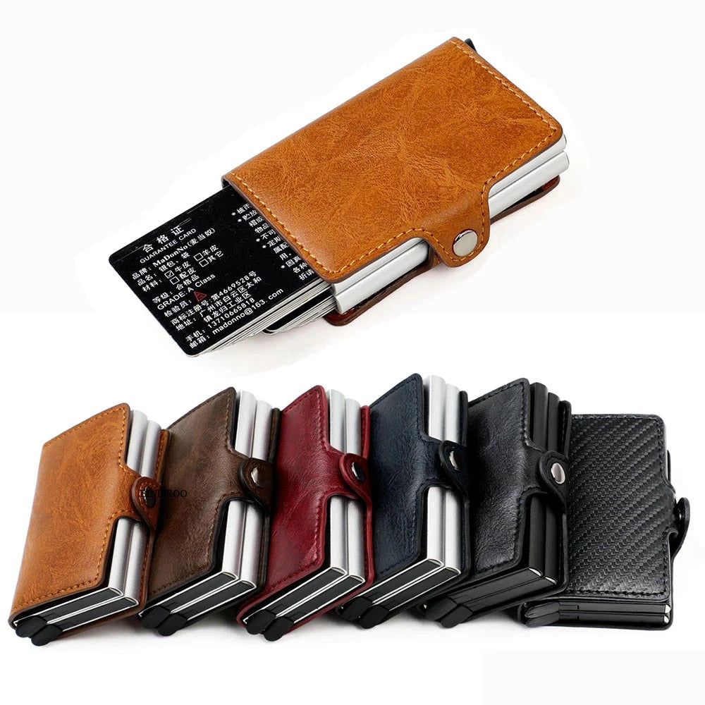 RFID Leather Wallet with Pop-up Aluminum Holders - Protect Your Cards and Identity