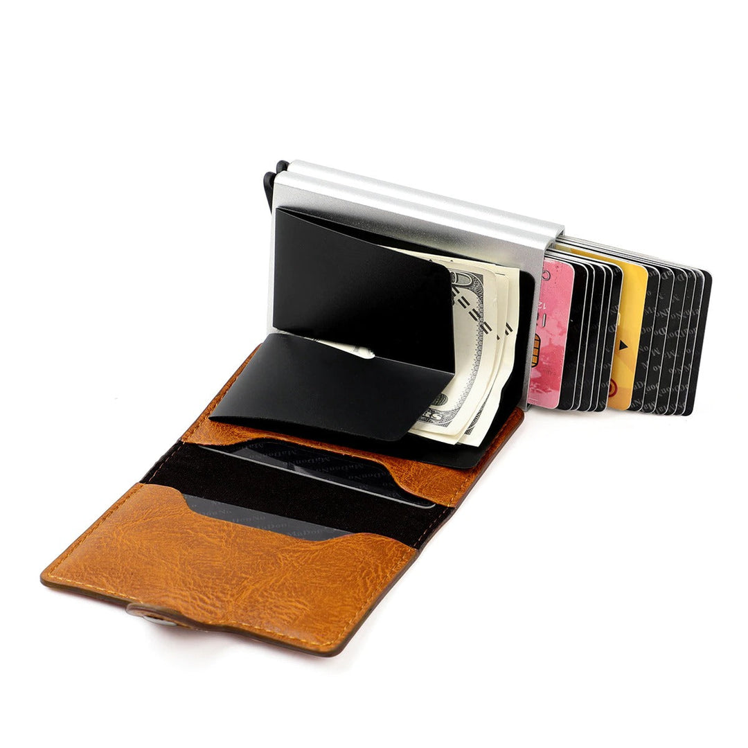 RFID Leather Wallet with Pop-up Aluminum Holders - Protect Your Cards and Identity