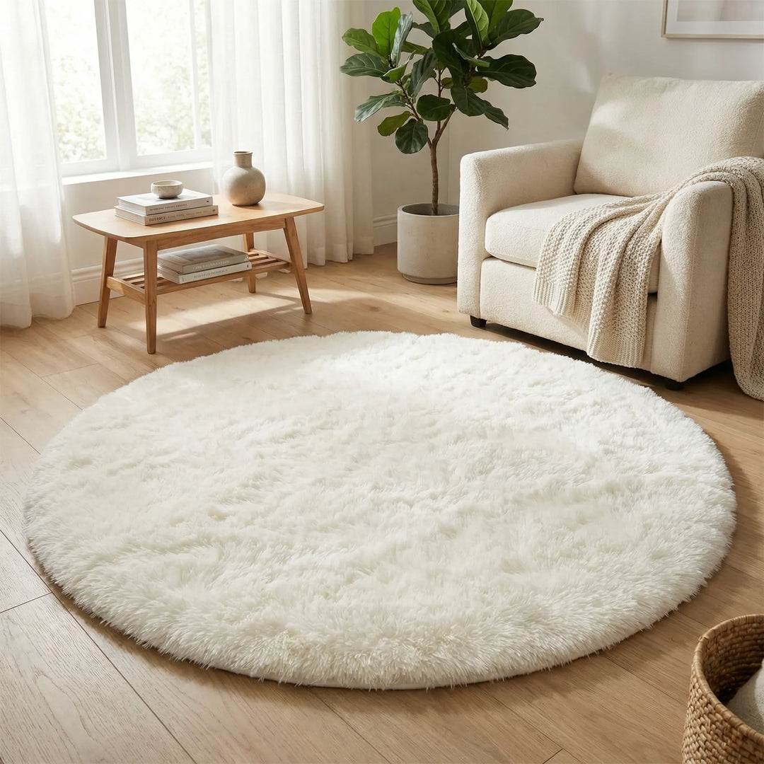 Round High-Pile Shag Rug