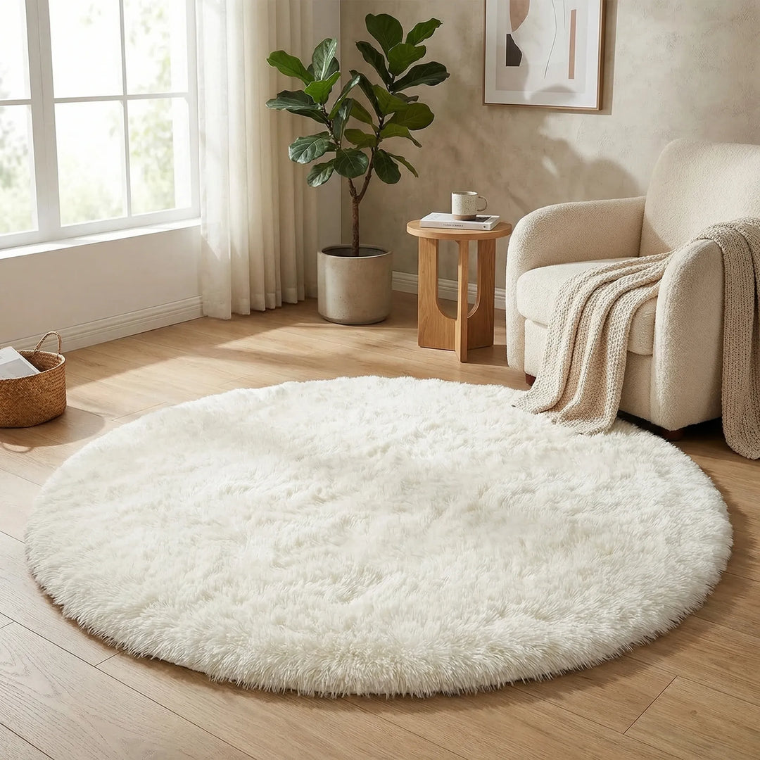 Round High-Pile Shag Rug