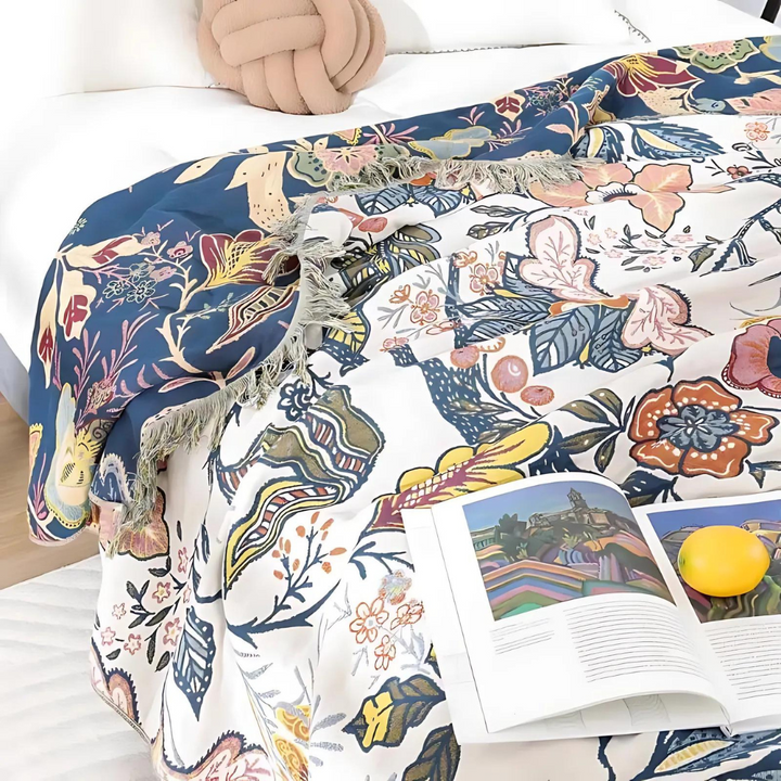 Rustic Artistic Flora Blanket | 100% Floral Cotton Blanket