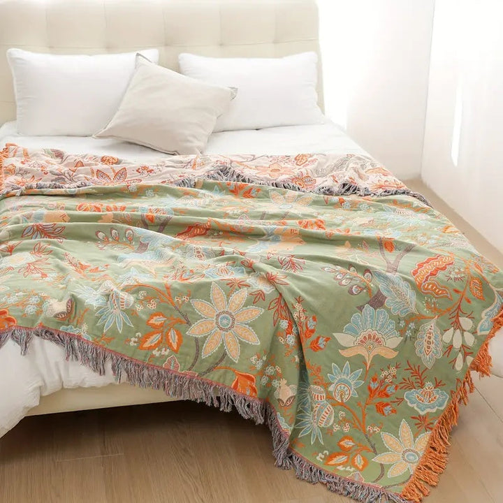 Rustic Floral Boho Blanket | 100% Cotton Floral Blanket
