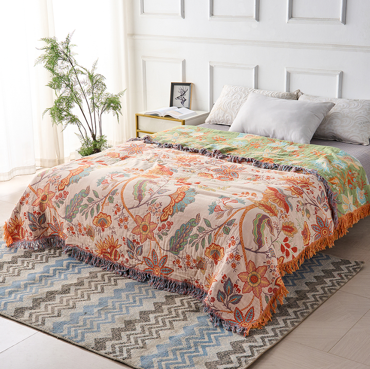 Rustic Floral Boho Blanket | 100% Cotton Floral Blanket
