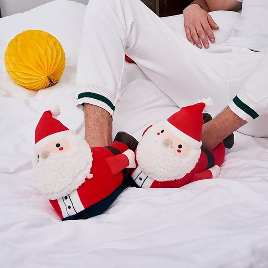 Santa Claus Slippers - Plush Slippers in Cheerful Santa Design