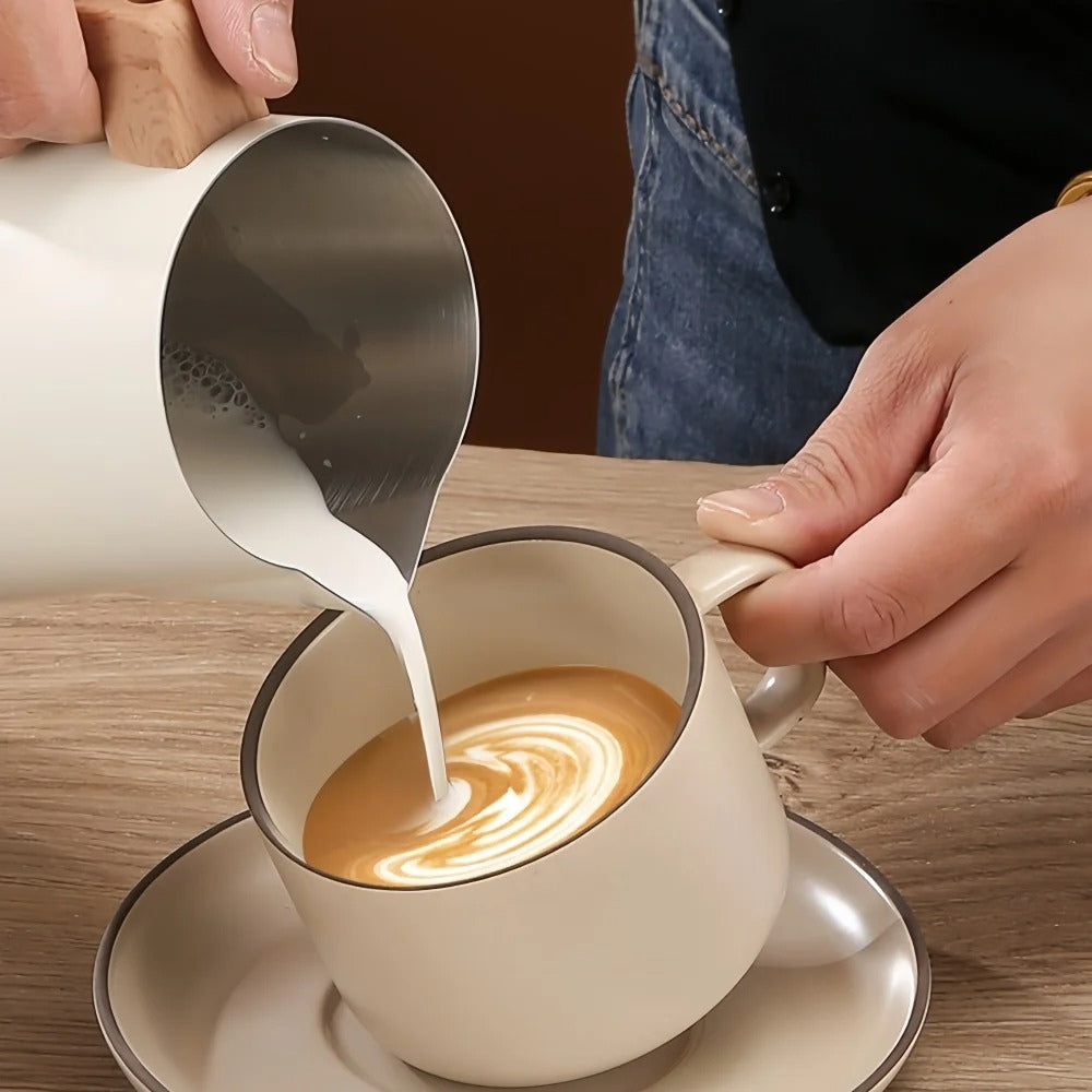 Scandinavian Wood Handle Stainless Milk Pitcher