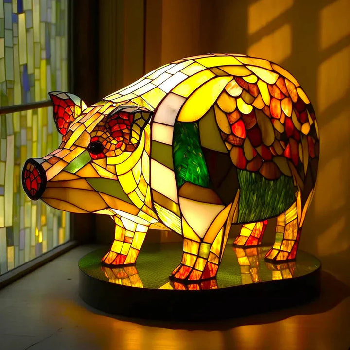 Sculptural Glass Lamp with Animal Motifs in Subtle Light