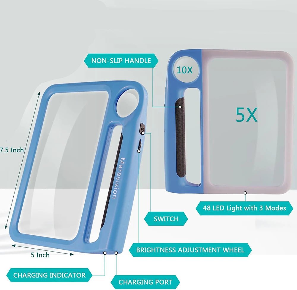 SEHKOMFORT – Handle magnifier with LED &amp; 5x/10x magnification for clear reading