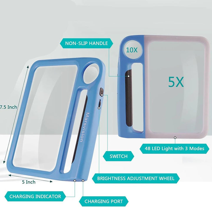 SEHKOMFORT – Handle magnifier with LED &amp; 5x/10x magnification for clear reading