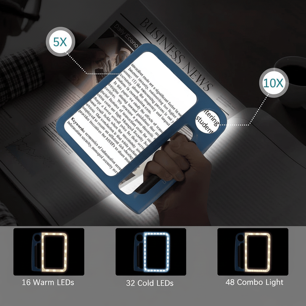 SEHKOMFORT – Handle magnifier with LED &amp; 5x/10x magnification for clear reading
