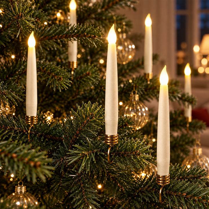 Set of 20 Wireless LED Christmas Tree Candle Lights with Remote Control &amp; Clips - Fits Most Candle Holders