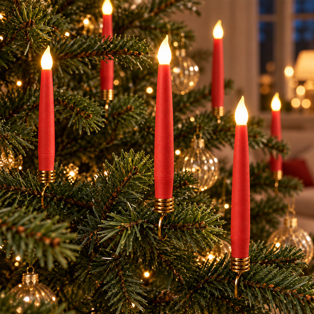 Set of 20 Wireless LED Christmas Tree Candle Lights with Remote Control &amp; Clips - Fits Most Candle Holders
