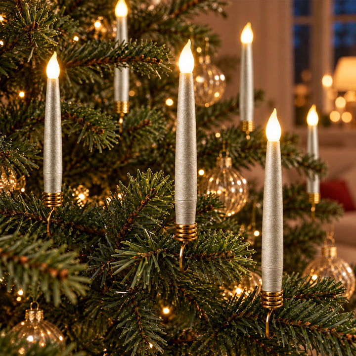 Set of 20 Wireless LED Christmas Tree Candle Lights with Remote Control &amp; Clips - Fits Most Candle Holders