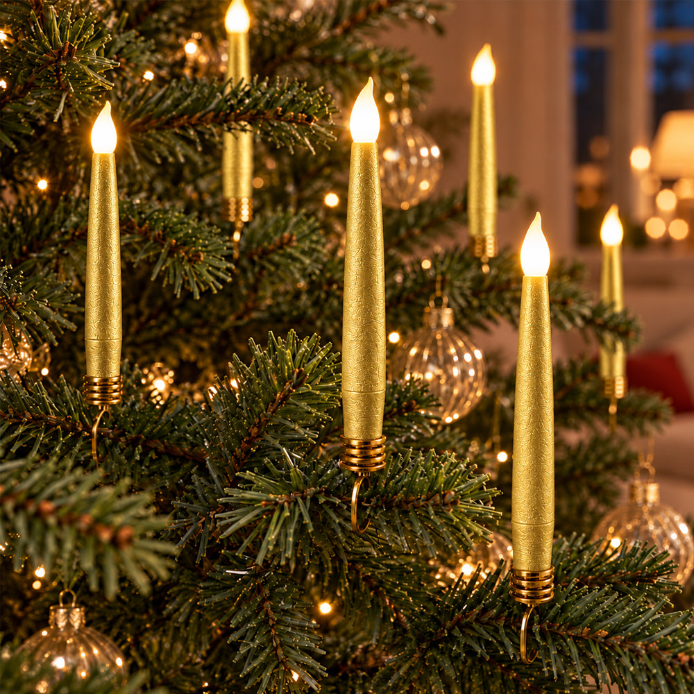 Set of 20 Wireless LED Christmas Tree Candle Lights with Remote Control &amp; Clips - Fits Most Candle Holders