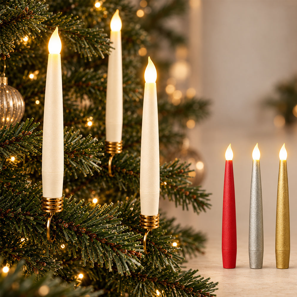 Set of 20 Wireless LED Christmas Tree Candle Lights with Remote Control &amp; Clips - Fits Most Candle Holders