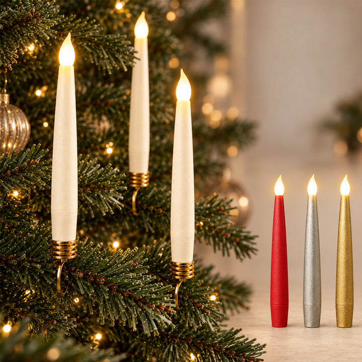 Set of 20 Wireless LED Christmas Tree Candle Lights with Remote Control &amp; Clips - Fits Most Candle Holders