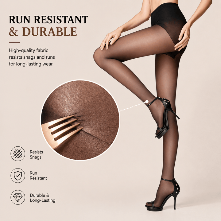 Sheer Pantyhose with Control Top, Run-Resistant Fabric and Reinforced Toe