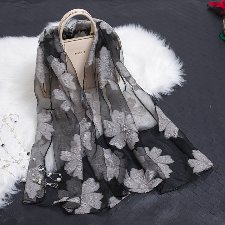Silk Scarf with Cut-Out Floral Motif