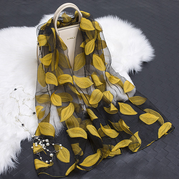 Silk Scarf with Cut-Out Floral Motif