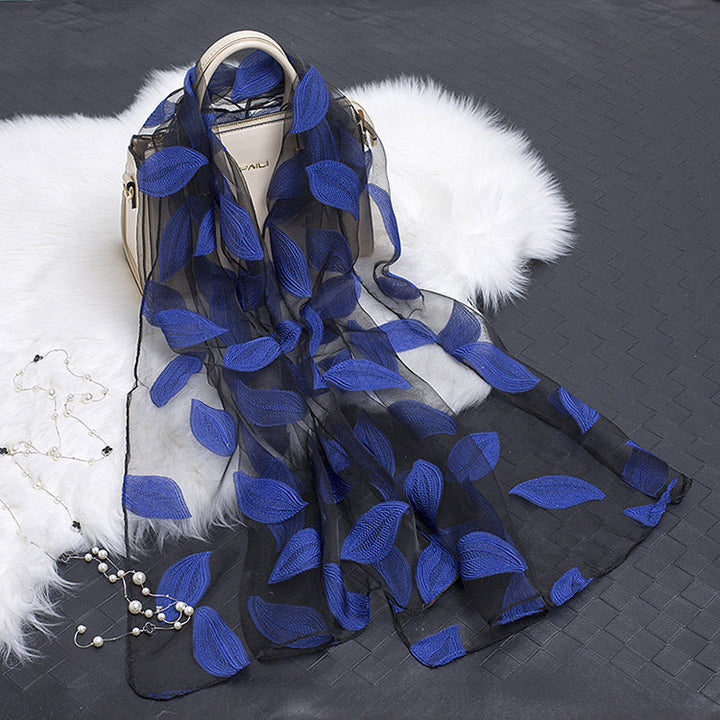 Silk Scarf with Cut-Out Floral Motif