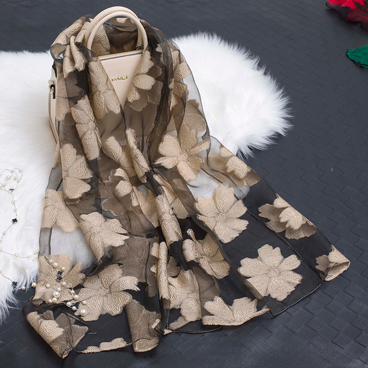 Silk Scarf with Cut-Out Floral Motif