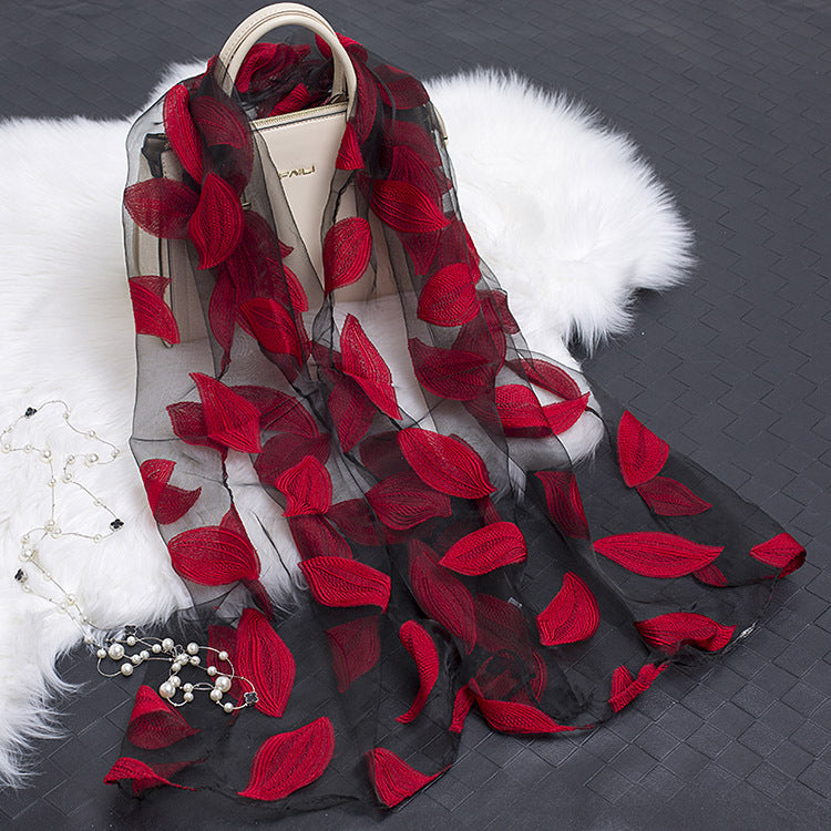 Silk Scarf with Cut-Out Floral Motif